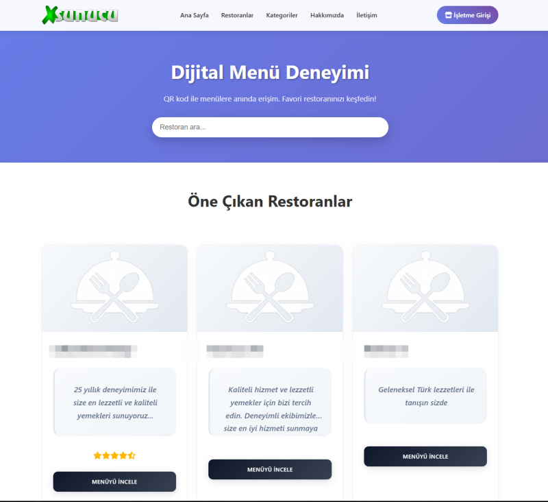 QR Menü ve Restoran Dizini